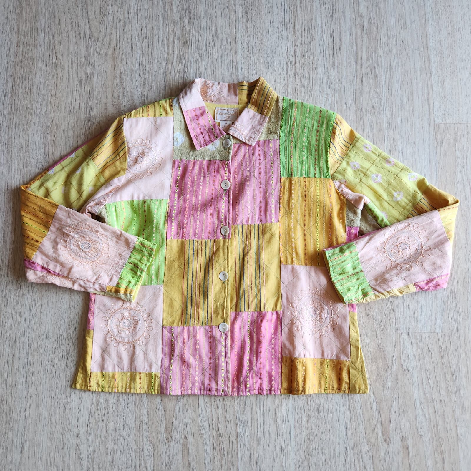 Vintage April Cornell Embroidered Patchwork Jacket Button Lined Multicolor Sz.M