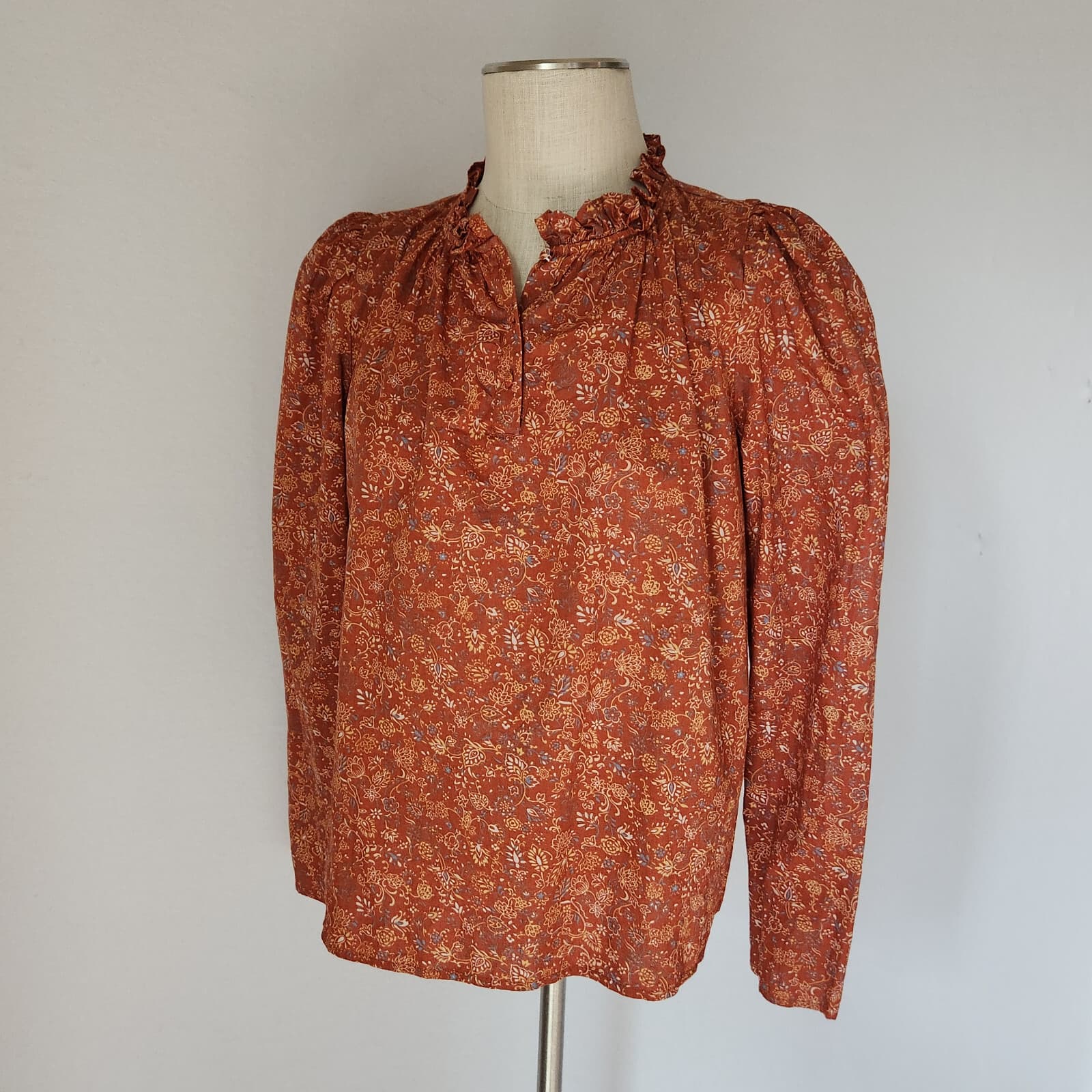 House of Harlow 1960 Nicole Richie Josepha Floral Blouse Long Sleeve Rust Sz.M