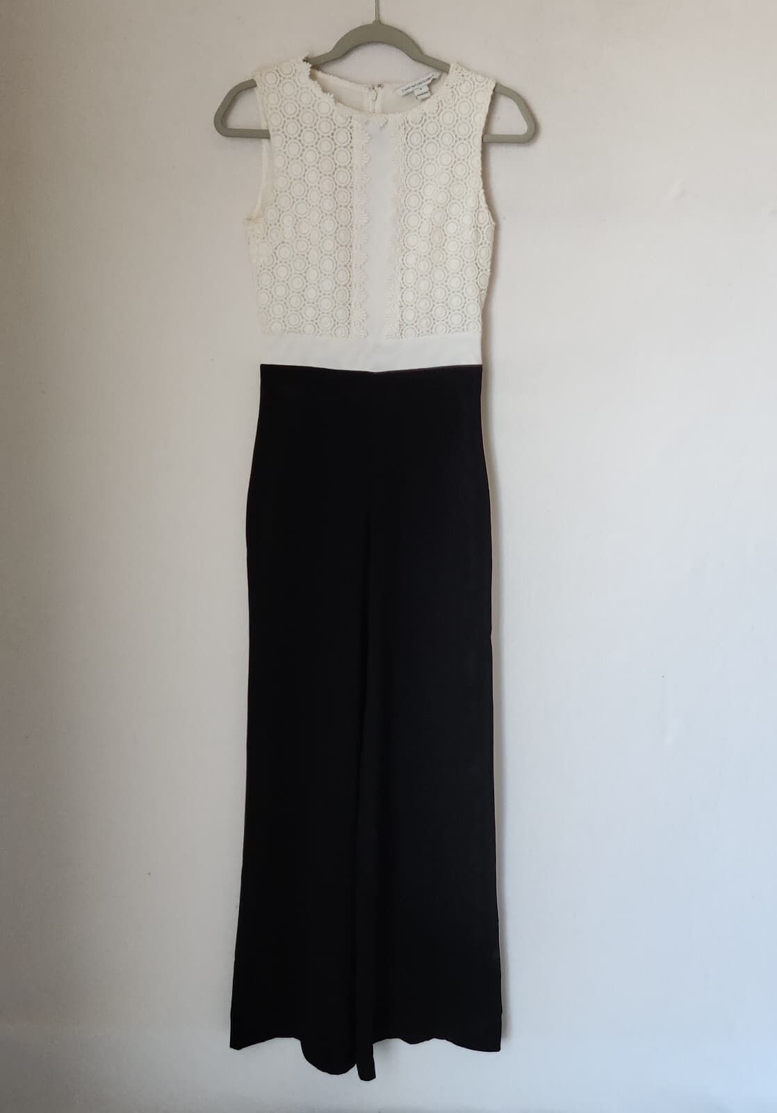 Diane Von Furstenberg $598 Tavita Lace Wide Leg Jumpsuit White Black Sz.0