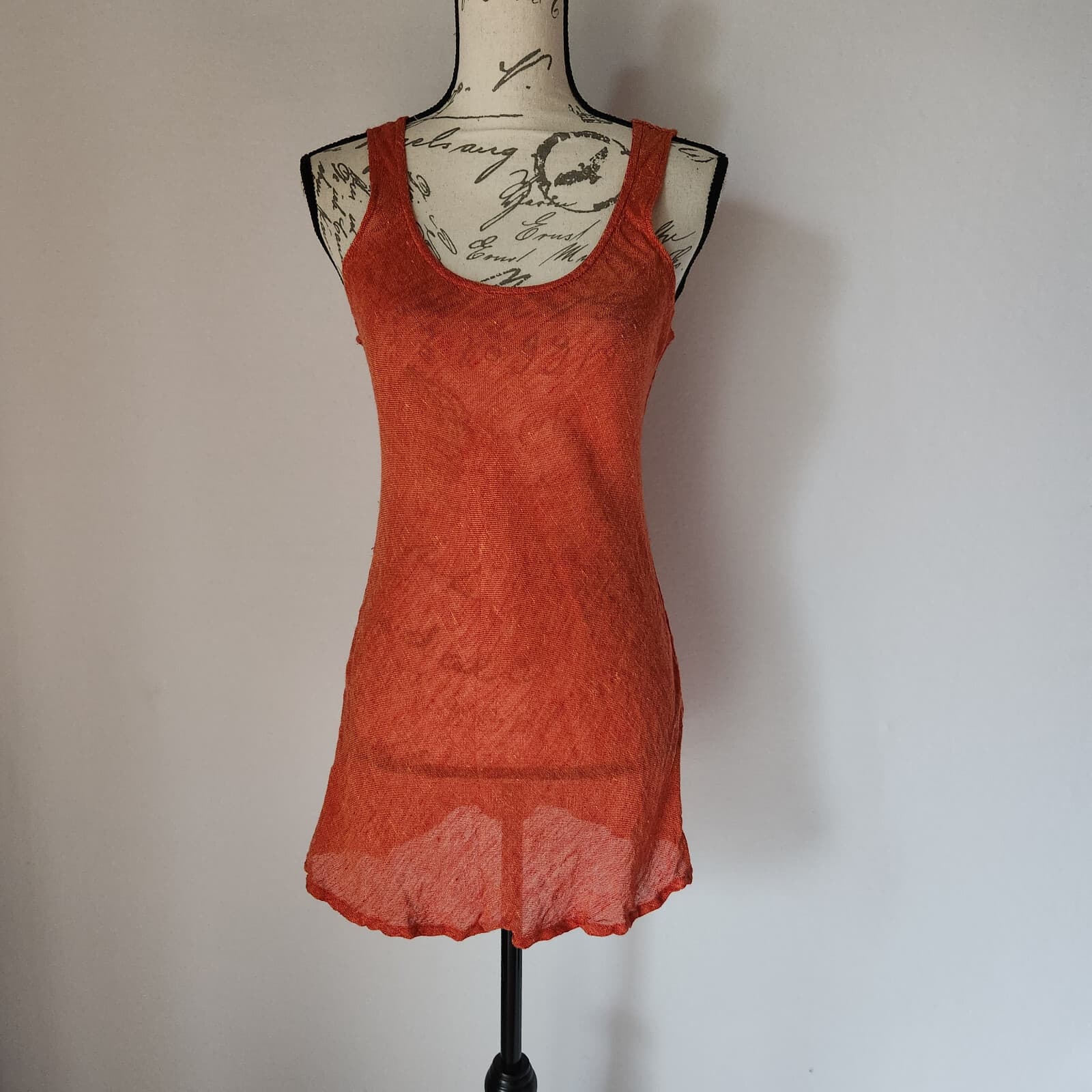 FLAX 100% Linen Tank Top Slim Fit Scoop-Neck Sleeveless Orange Women's P (S)