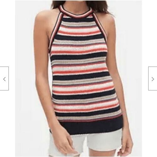NWT Gap Crochet Stripe Halter Tank Top Cotton Blend Multicolor Women Sz.M
