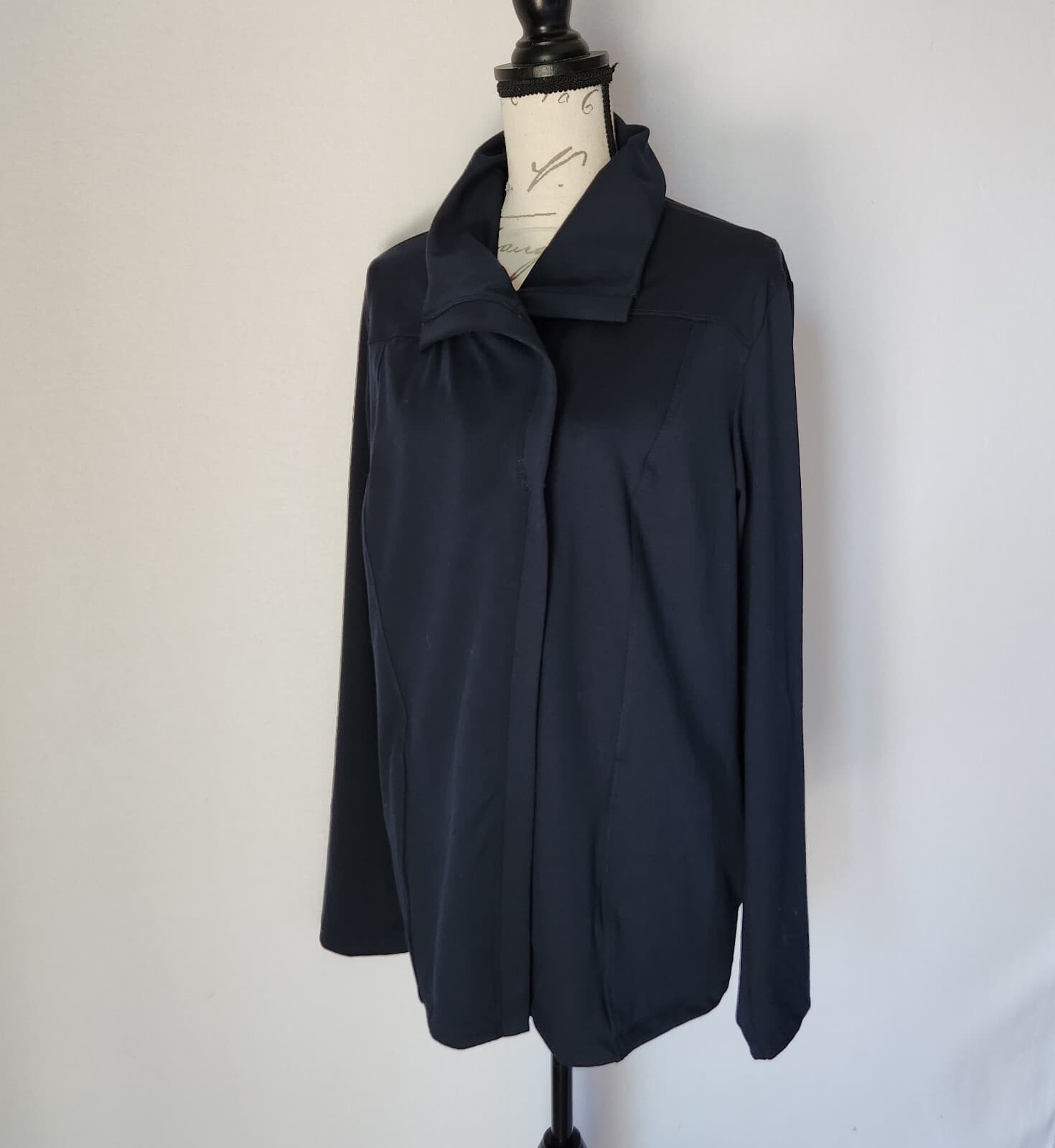 J.Jill Fit Performance Jacket Long Sleeve Zip Pocket Knit Dark Blue Women L-Tall