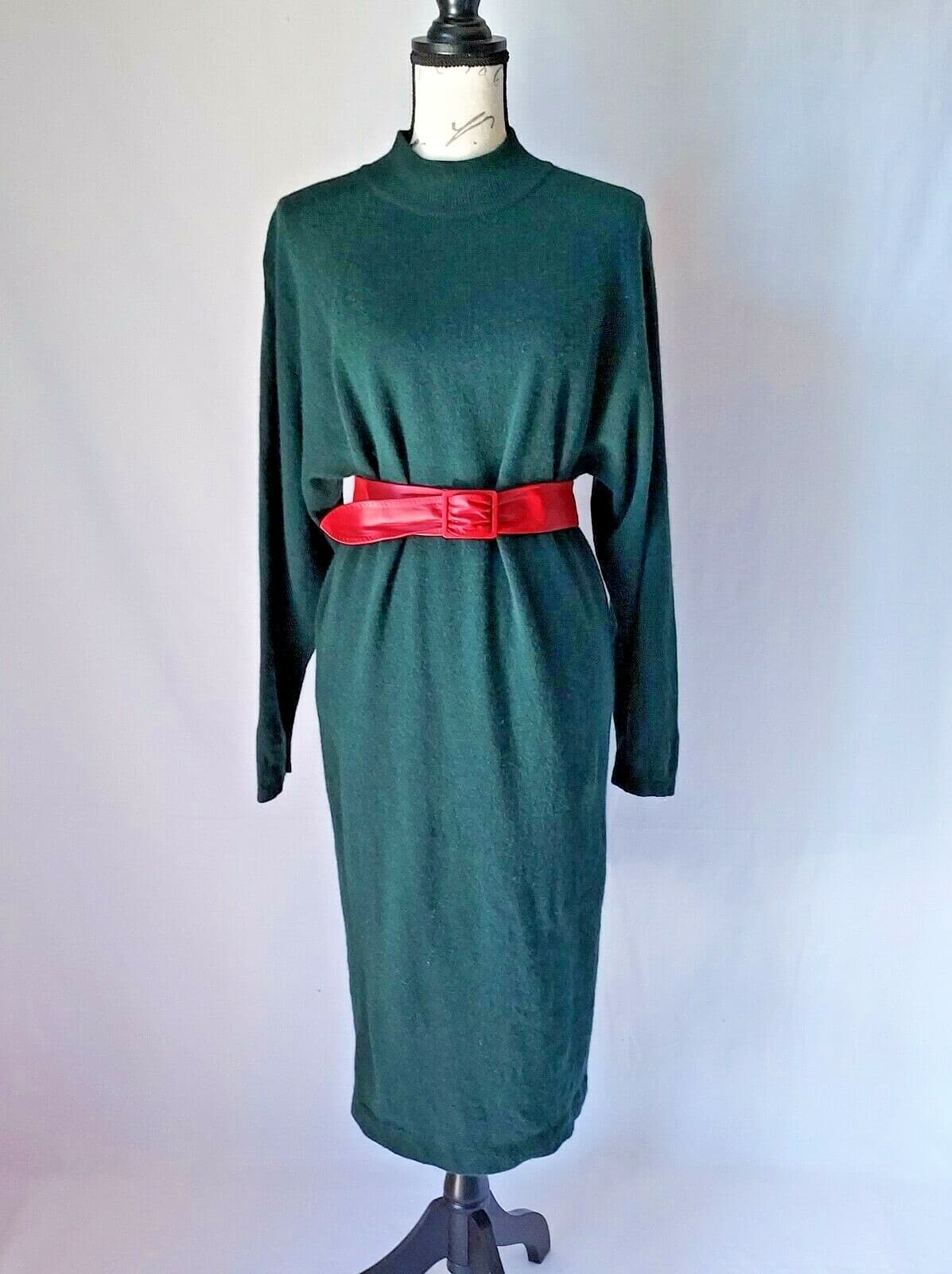 Vintage United Colors Of Benetton Wool Angora Sweater Dress Green 48 US-L Italy