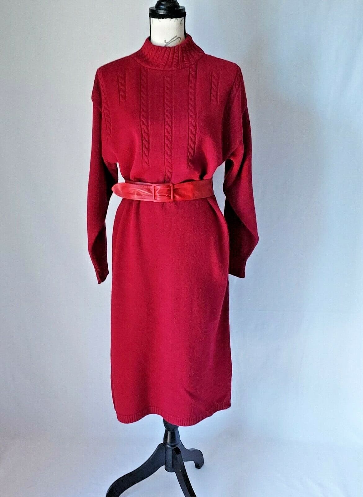 Vintage Garland Wool Sweater Dress Muck Neck Long Sleeve Red Women Chest 40"