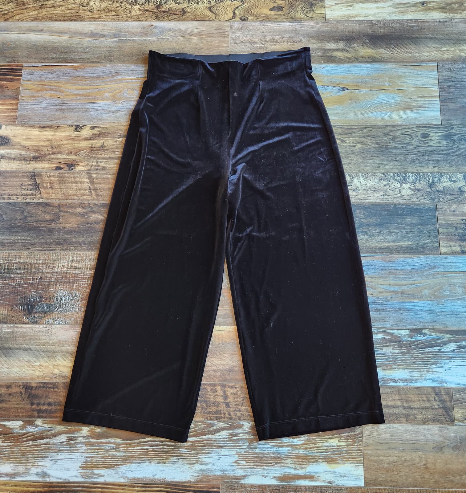 Chico's Velvet Wide-Leg Comfort Pants Pull-On Elastic-Waist Stretch Black XLP
