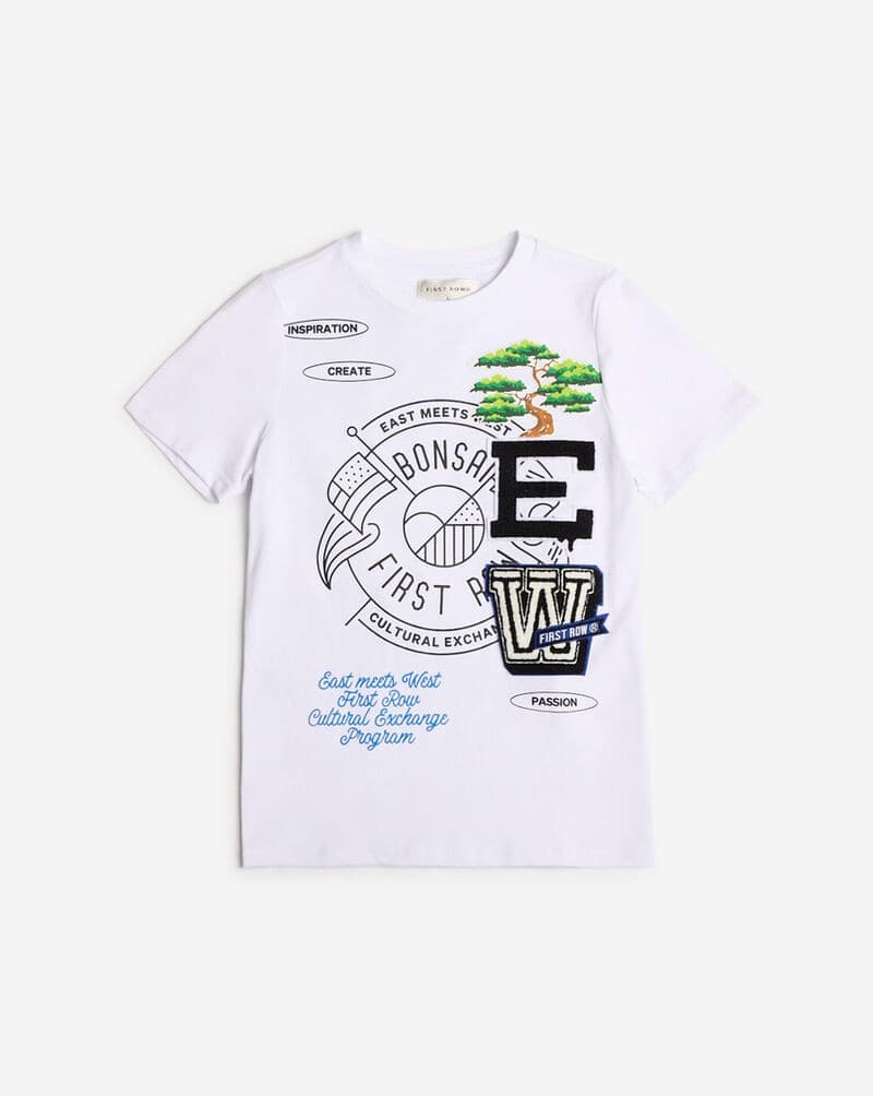 First Row Grade School Patch Graphic Tee Shirt Short Sleeve White Youth Unisex M
