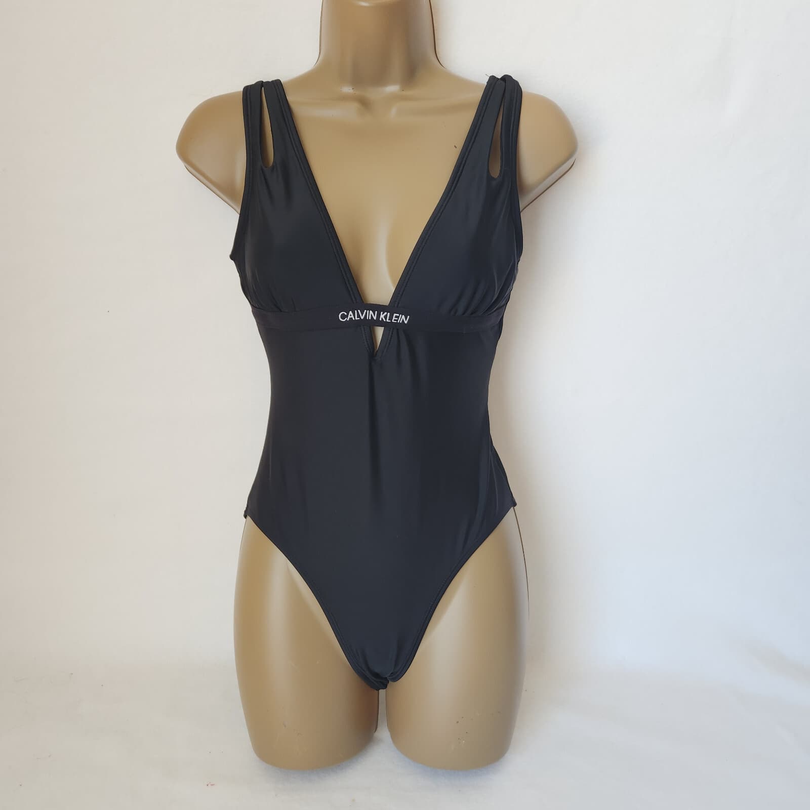 Calvin Klein One Piece Swimsuit Deep V-Neck Cut-Out Bra-Padded Black Women's XS