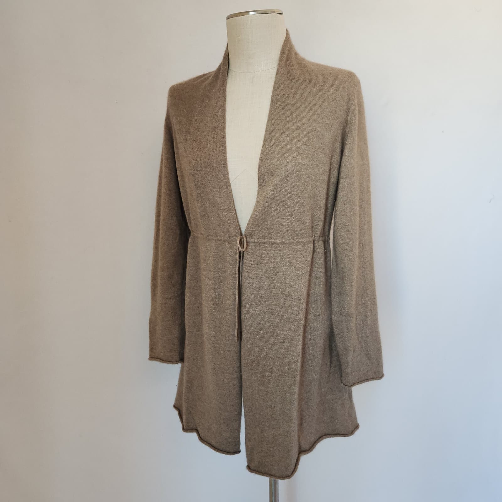 Vintage EILEEN FISHER 100% Cashmere Cardigan Drawstring Tie-Waist Brown Womens S