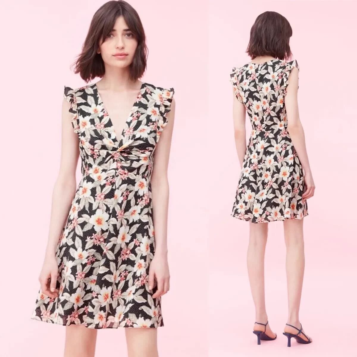 Rebecca Taylor Kamea Fleur Silk Floral Mini Dress V-Neck Sleeveless Lined Sz.4