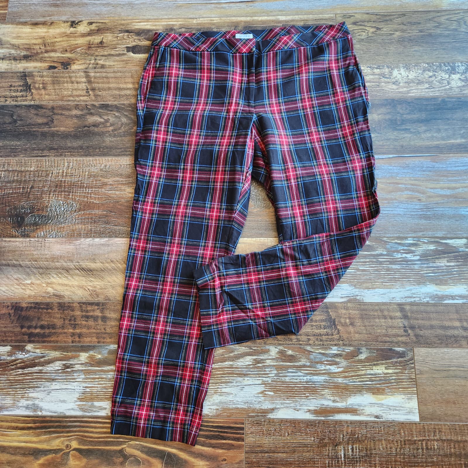 J.Jill Premium Bi-Stetch Plaid Tartan Ankle Pants Zip Pocket Multicolor Women 16