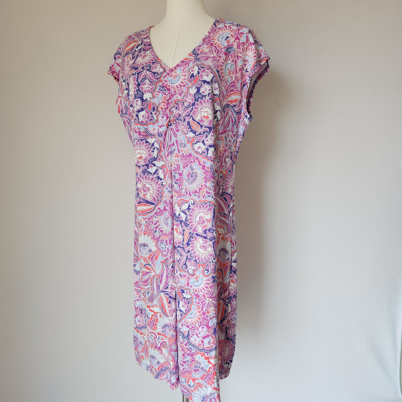 Title Nine Diamalete Floral Athletic Dress Cap Sleeve Zip-Pocket Pink Purple XL