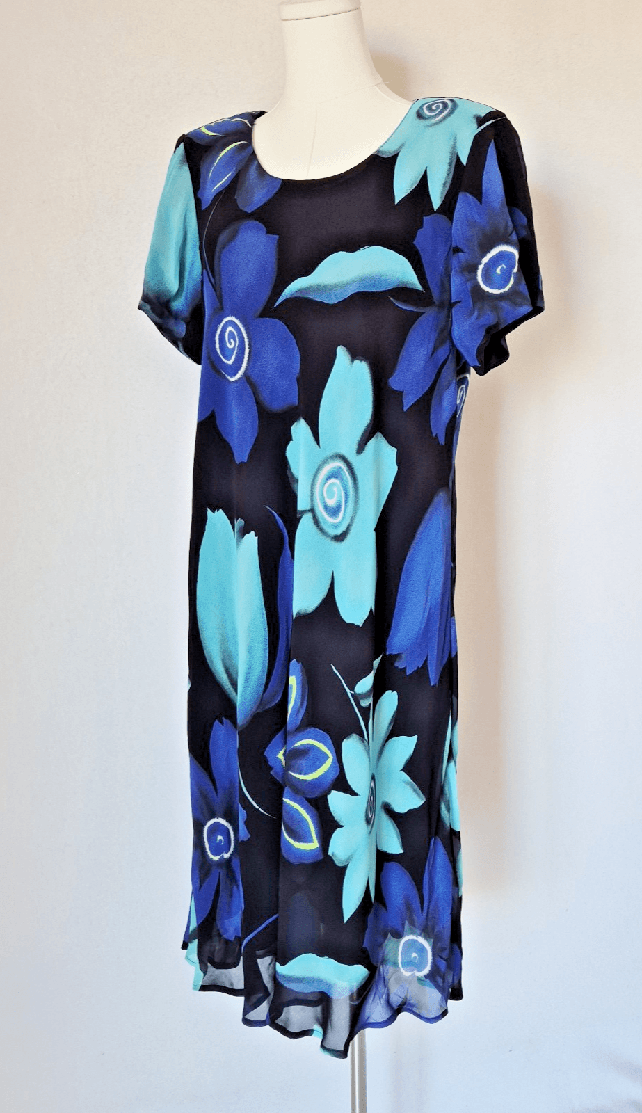 Vintage Jeffrey & Dara Made In USA Rayon Chiffon Floral Midi Shift Dress Sz.16