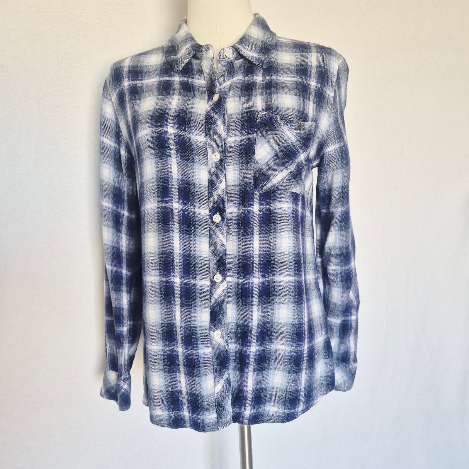 Rails Hunter Patriot Sky Plaid Flannel Button-Up Shirt Long Sleeve Pocket Size M