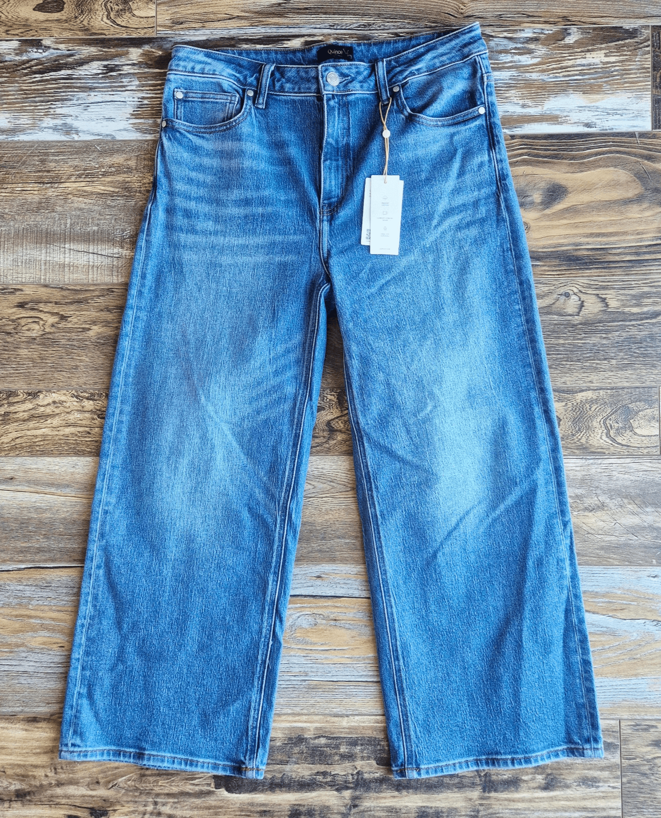 NWT Quince Bella Stretch Relaxed Straight Wide Leg Jeans Organic Cotton Blue 31