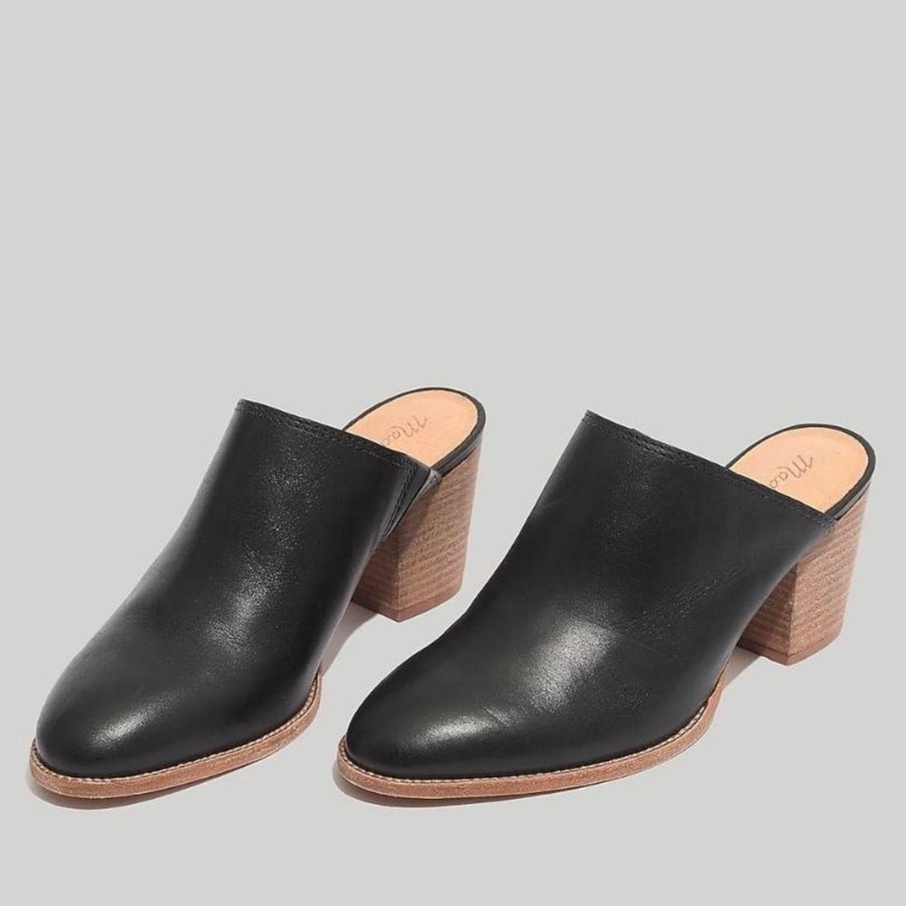 Madewell Harper Black Leather Mules 3" Stacked Heels Cushioned Women's 8.5 J8560