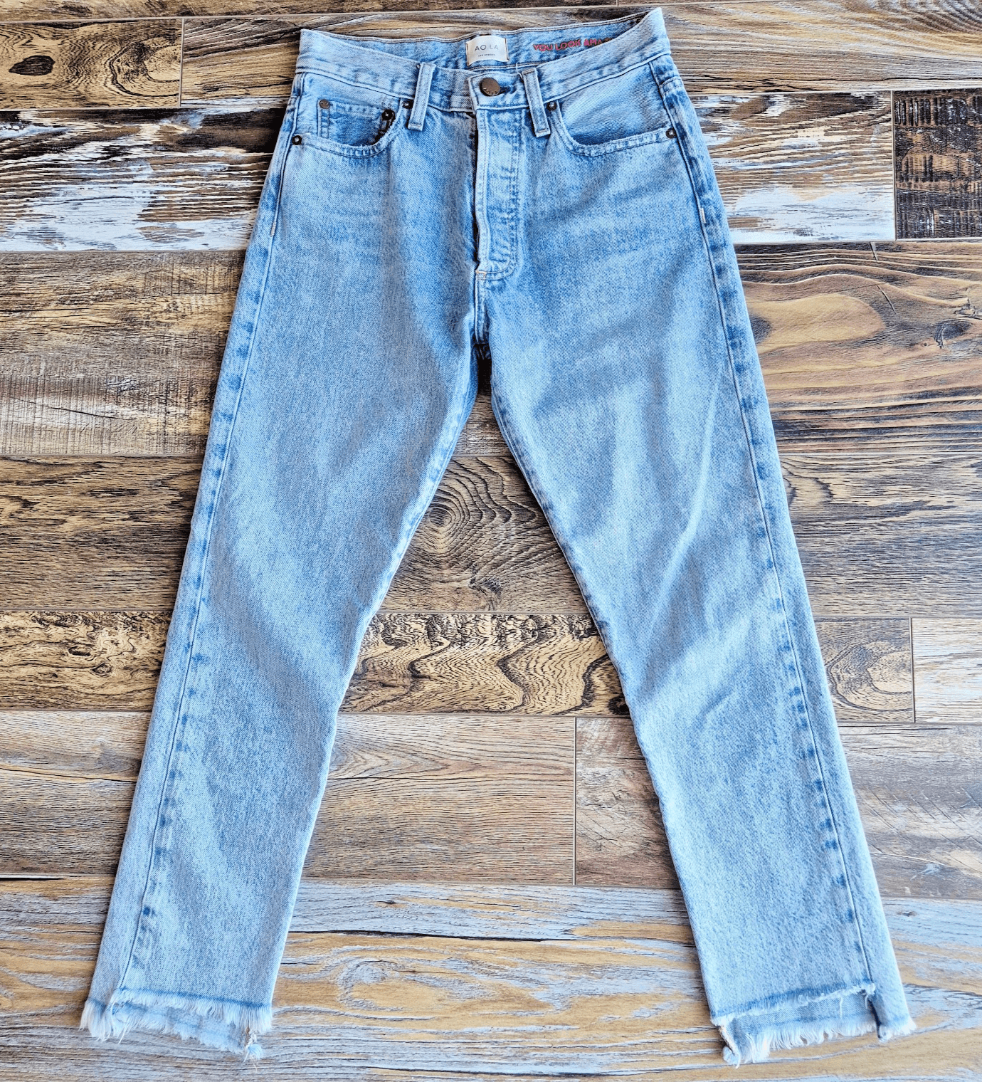 AO.LA Alice+Olivia Amazing High Rise Slim Girlfriend Jeans Frayed Light Wash 25