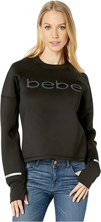 NWT BEBE Sport Women Scuba Sweatshirt Pullover Logo Crewneck Black Sz.M $99