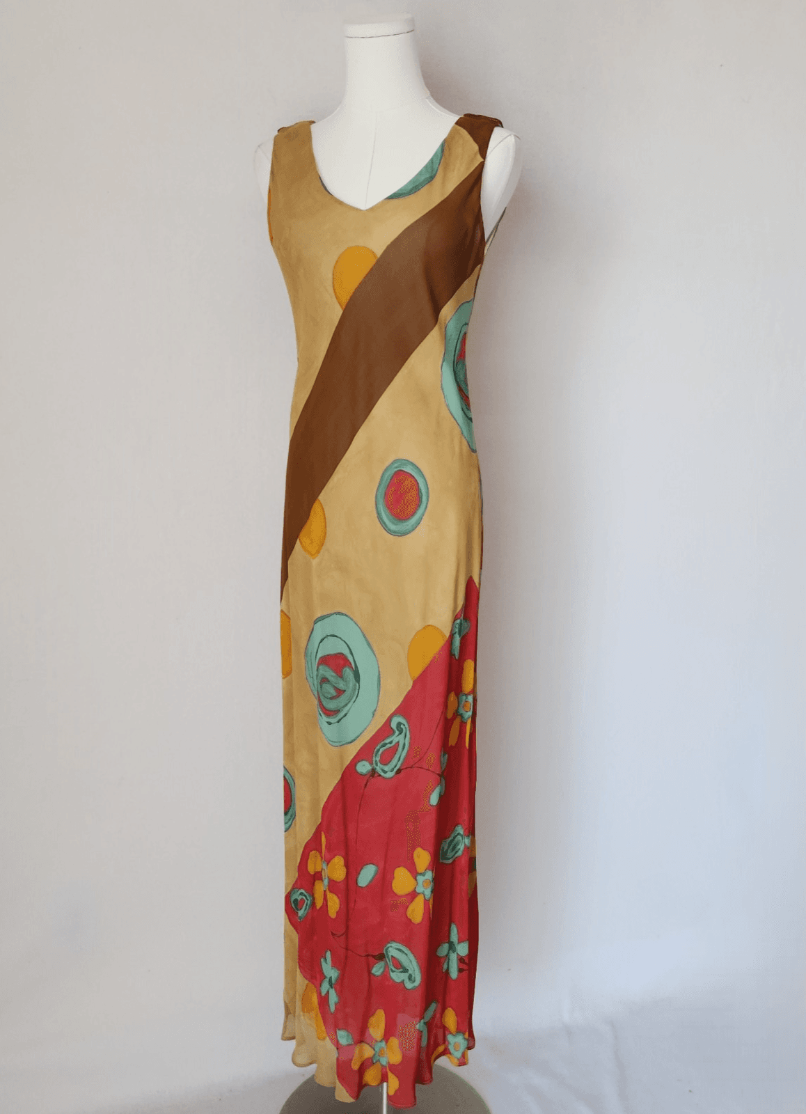 Vintage Y2K Tessuto USA Made Rayon Chiffon Maxi Dress Sleeveless Multicolor Sz.P