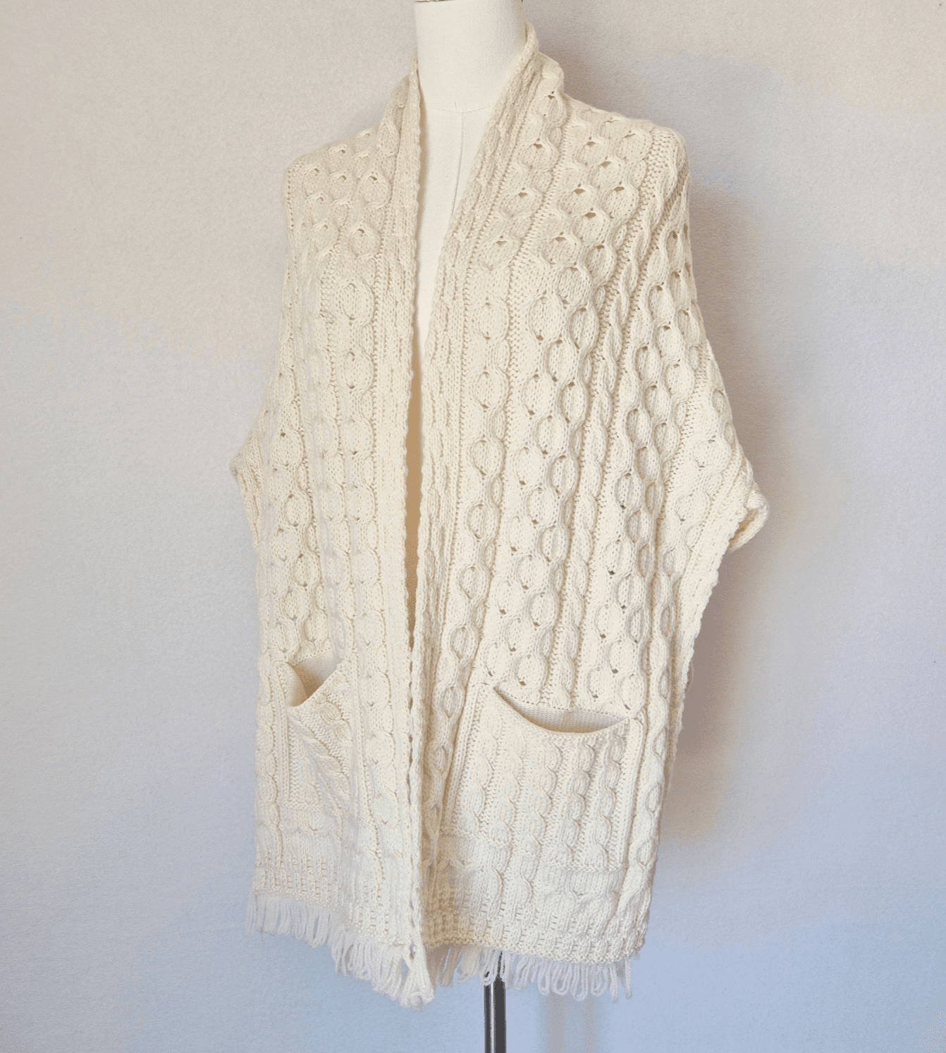 Aran Woollen Mills Ireland Shannon Throwover Merino Wool Cable Knit Wrap Pocket