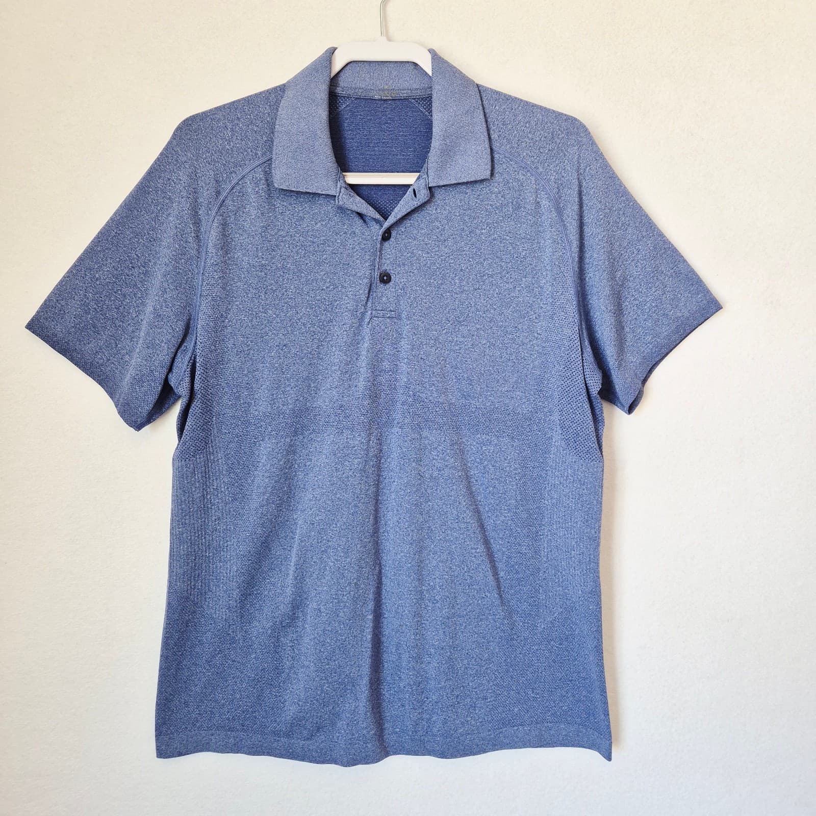 Lululemon Metal Vent Tech Short Sleeve Polo Shirt Mesh Breathable Blue Men's L