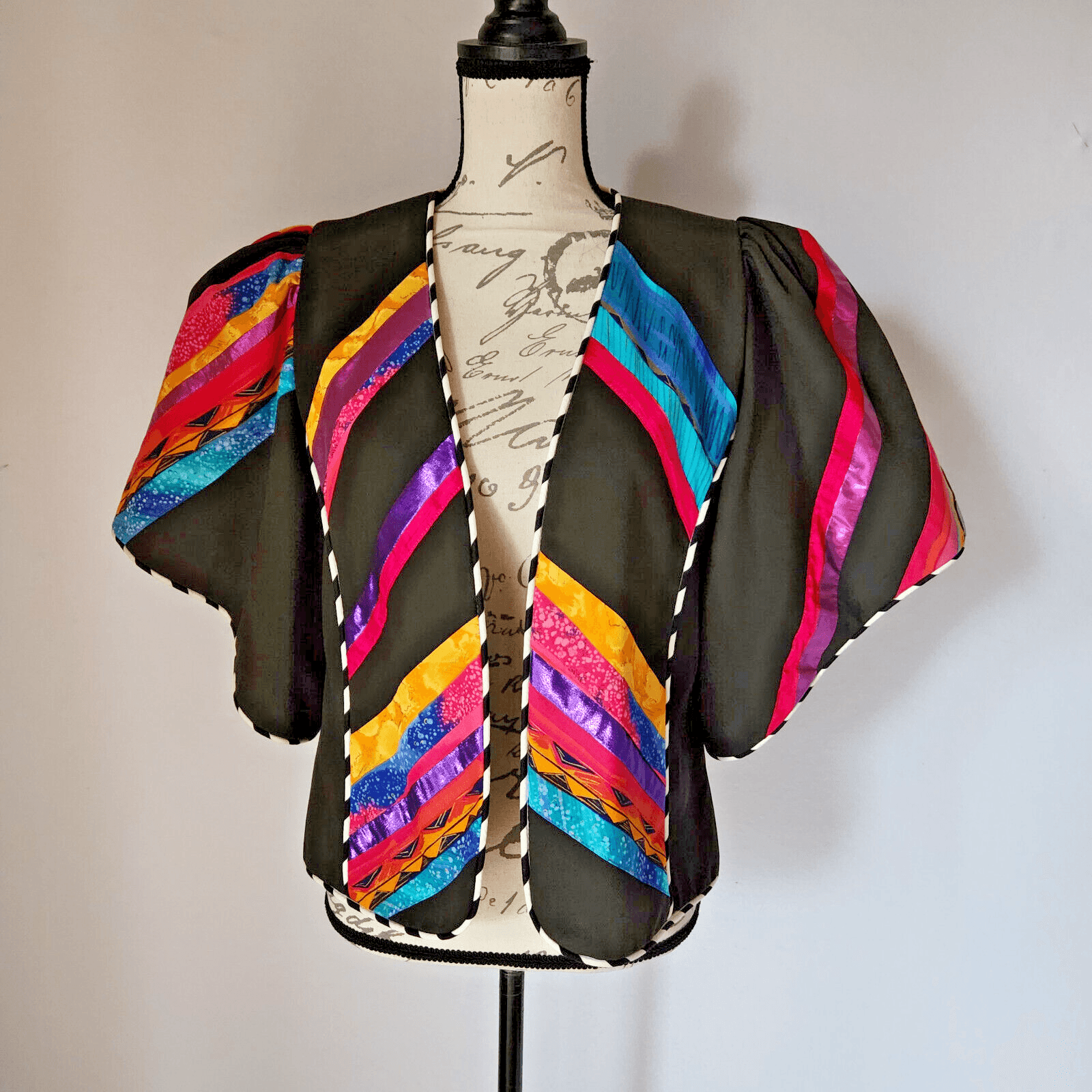 Vintage Marie Made in USA Southwest Bolero Jacket Short Sleeve Colorful Stripe M
