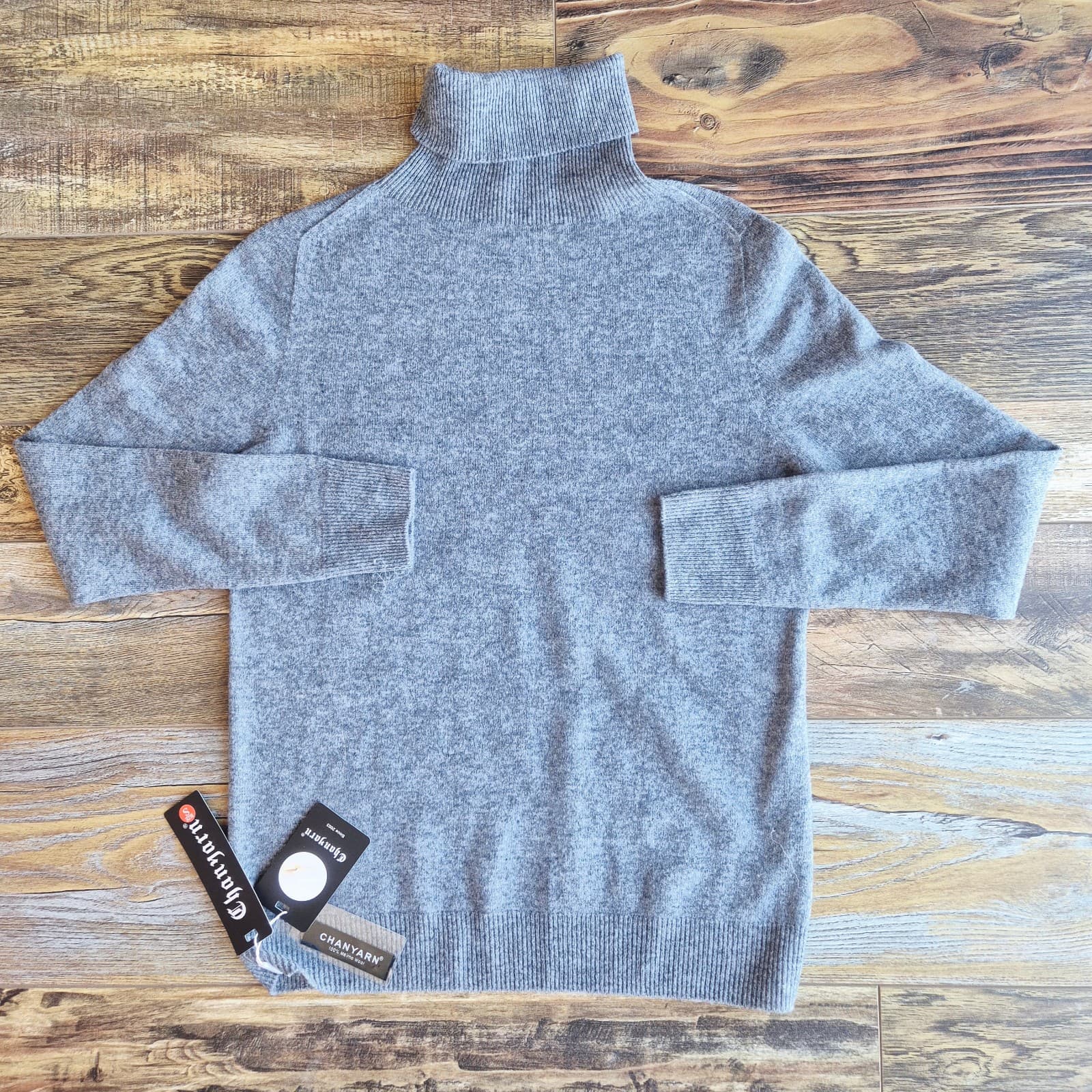 NWT Chanyarn 100% Superfine Merino Wool Turtleneck Sweater Grey Women's Small