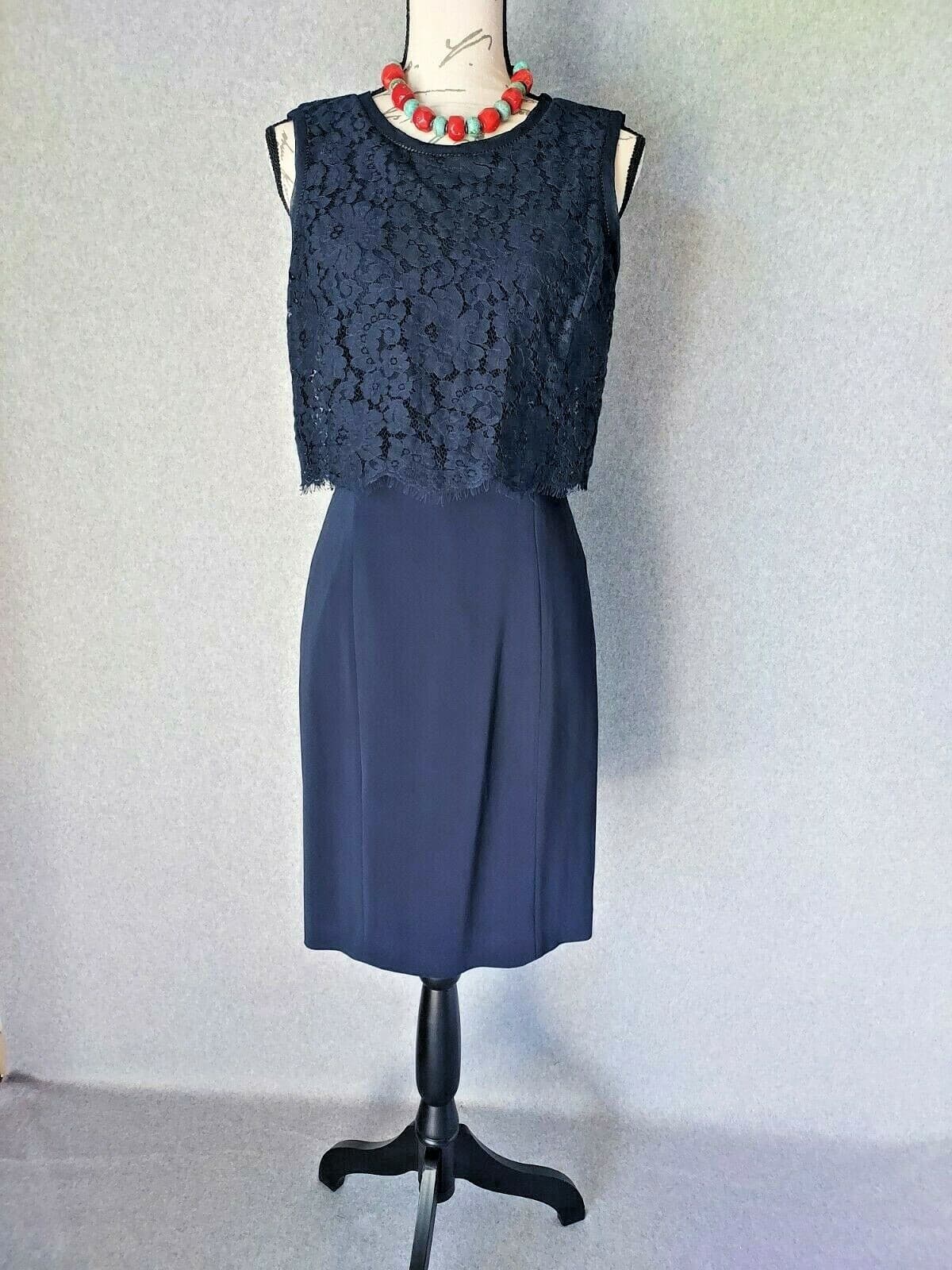 REBECCA TAYLOR Refined Suiting Lace Event Mini Dress Sleeveless Navy Blue Size 6