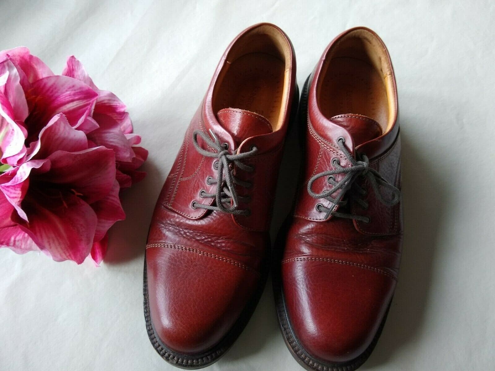 JOHNSTON&MURPHY Men Leather Cap Toe Shoes Made in Italy Lace-up Brown Sz.8 M