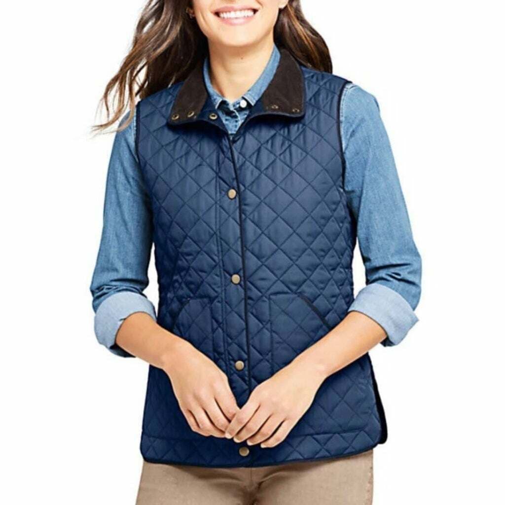 LANDS' END Quilt Insulated Vest Full-Zip Snap Pockets Navy Blue Women Small 6-8