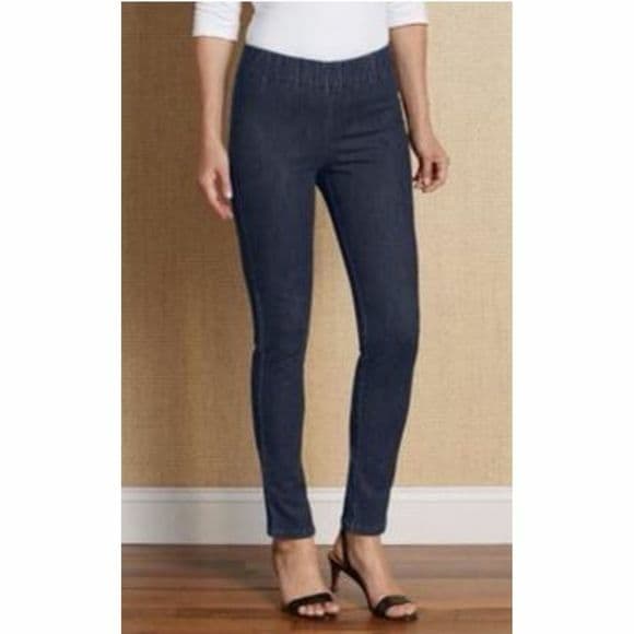 Soft Surroundings Cotton Blend Blue Denim Jeans Slim Leg Pullon Elastic Waist PM