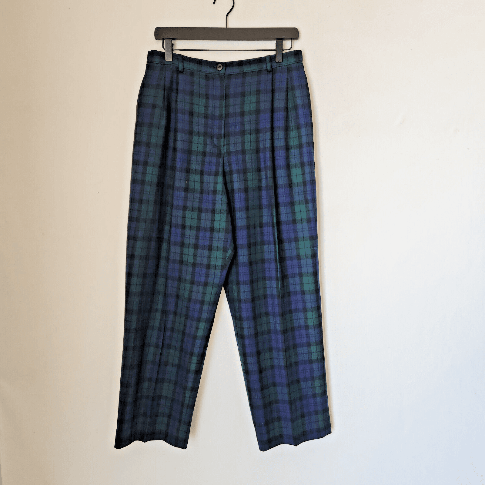 Vintage'90 Pendleton Wool Plaid Tartan Front Pleat Pants Pocket Blue Green Sz.14