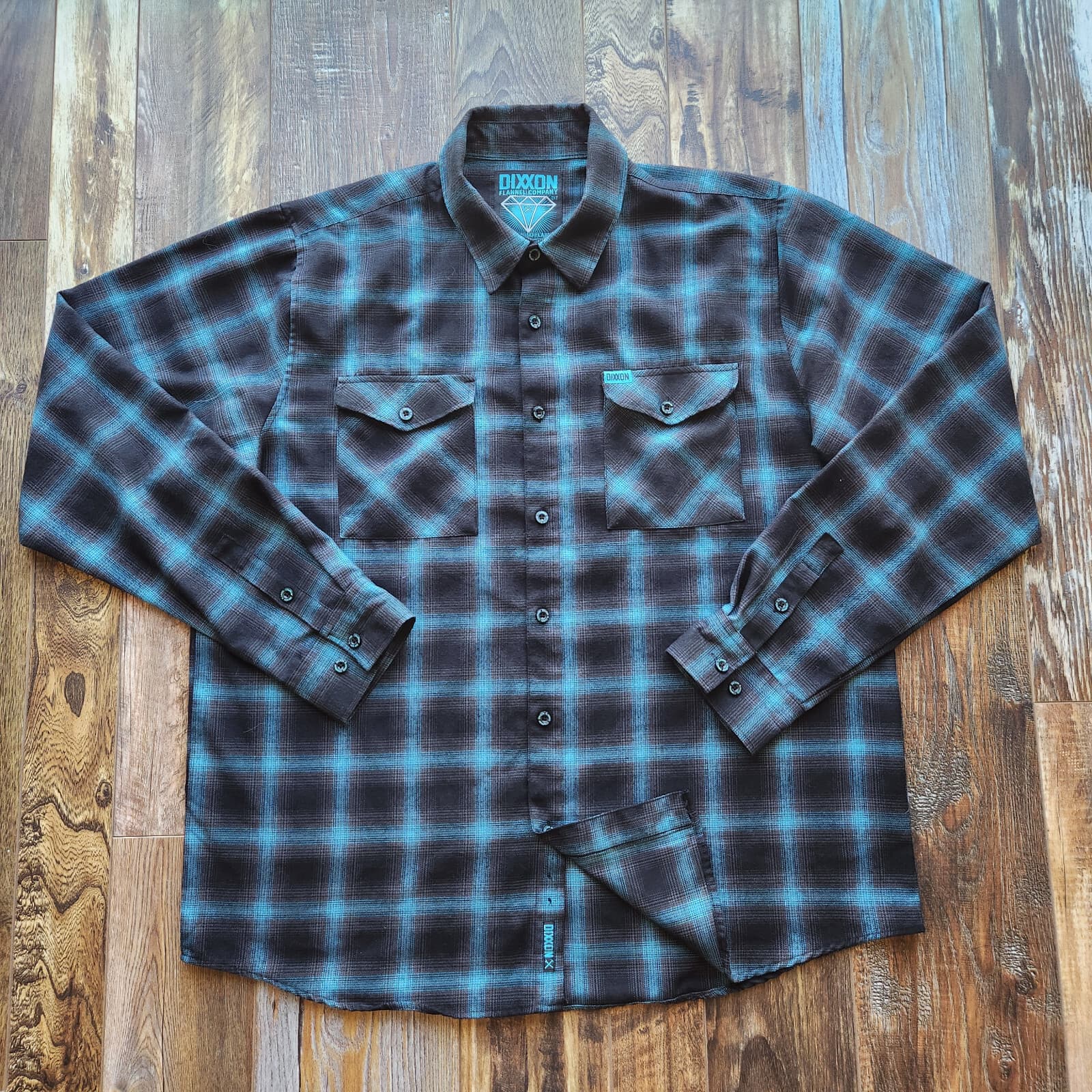 DIXXON The Dimond Flannel Form Function Button Shirt Long Sleeve Black Blue 2X-T