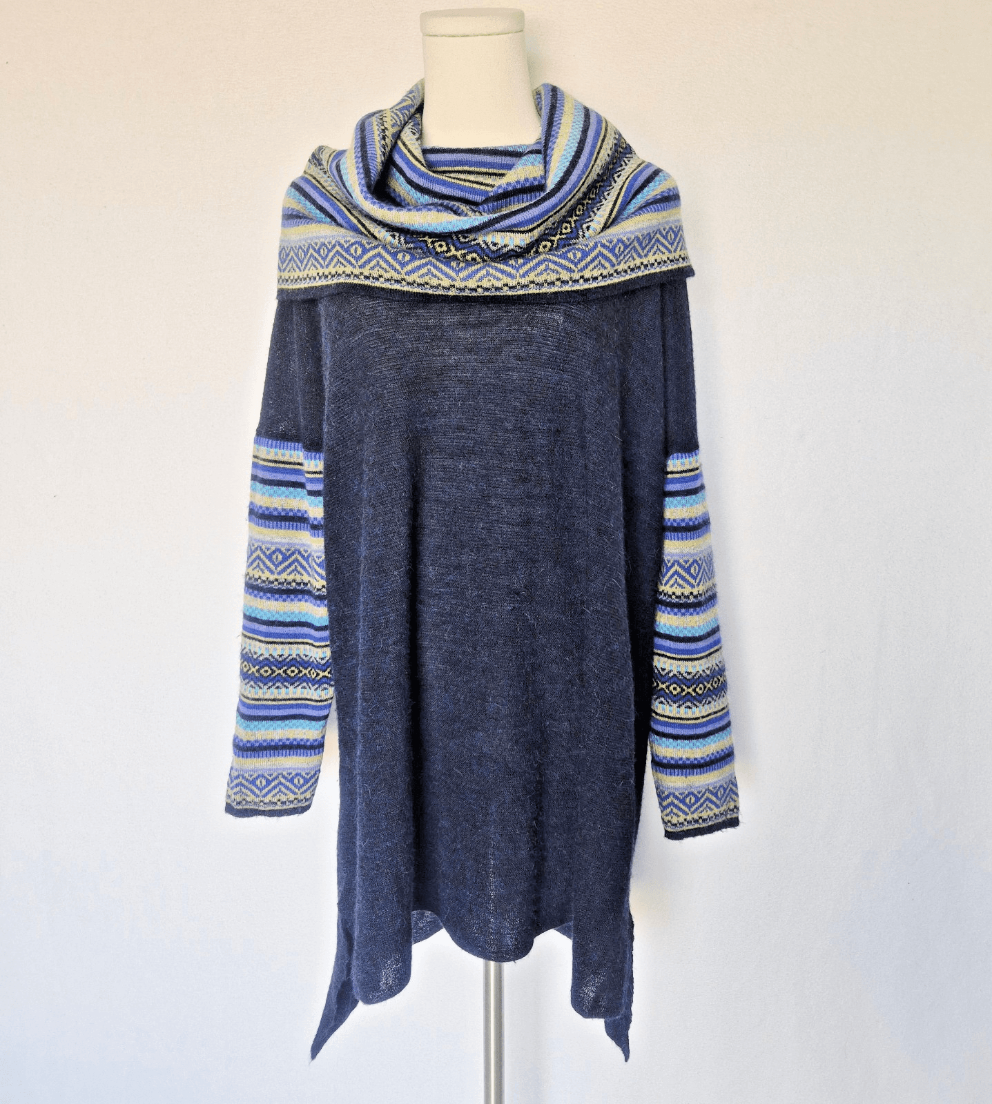 Alpandia A 100% Baby Alpaca Peruvian Cowl Neck Tunic Sweater Blue Women One Size