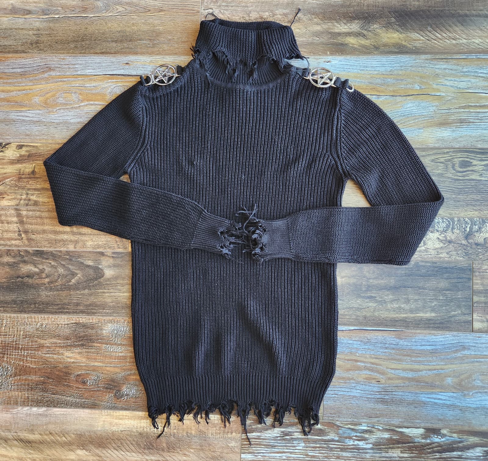 KILLSTAR The Mourning After Rib Knit Gothic Sweater Frayed Hem Black Unisex XS