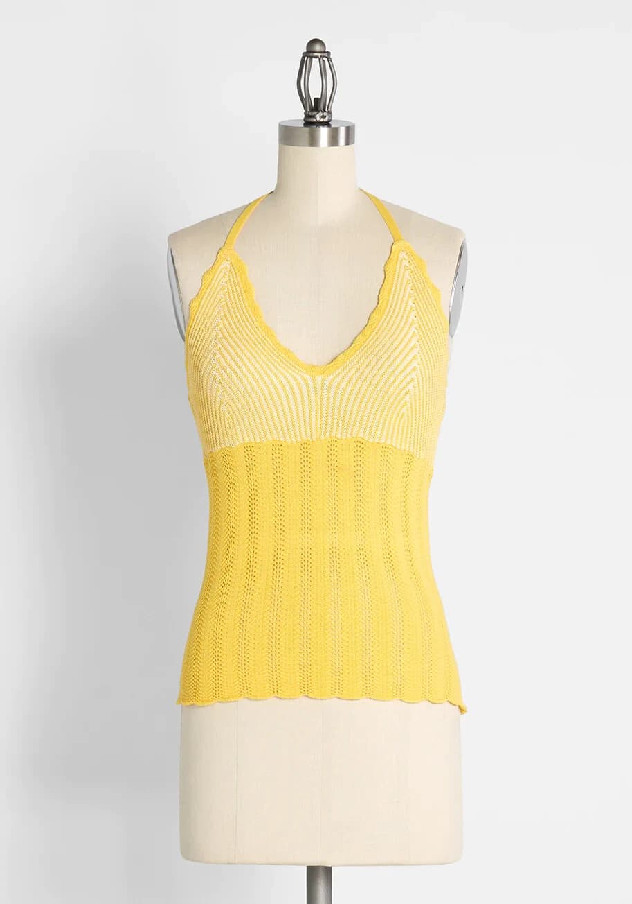 ModCloth Sun Rays For Days Crochet Halter Tie-Neck Top Cotton Butter Women's 2X