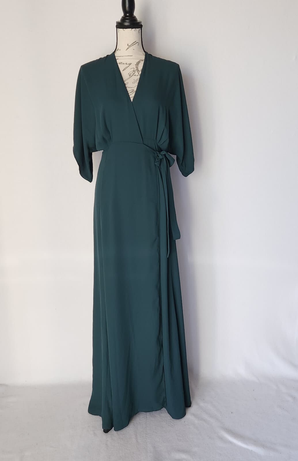 NWT IF BY SEA Chiffon Maxi Warp Dress Drop Shoulder Short Sleeve Green Women's S