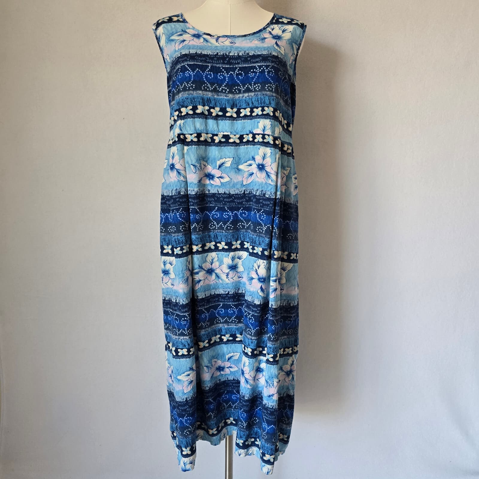 Jams World Tropical Floral Beach Hawaii Shift Dress Sleeveless Blubiscus Sz.M