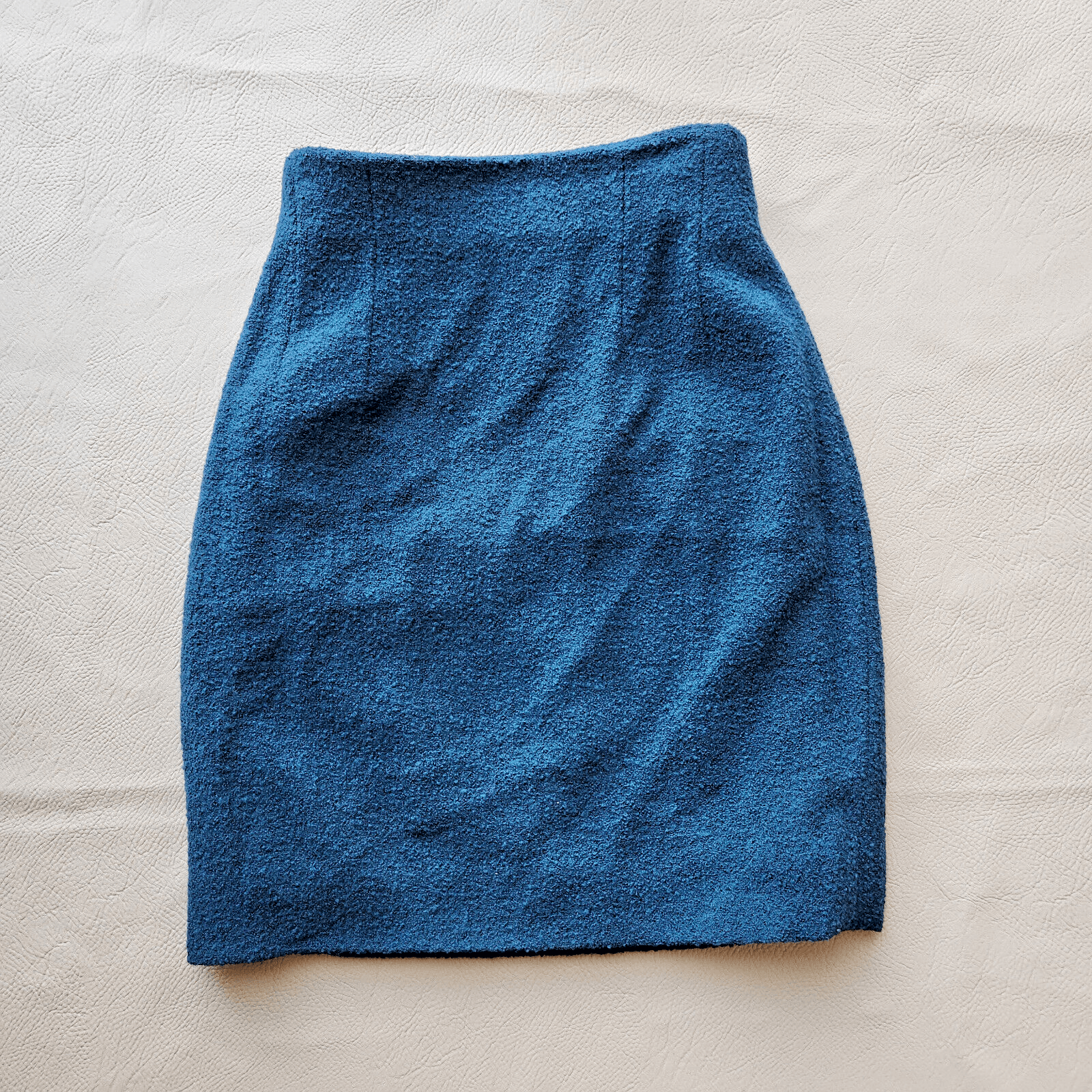 CELINE Paris Wool Blend Tweed Mini Pencil Skirt Lined Zip Blue Green Sz.38