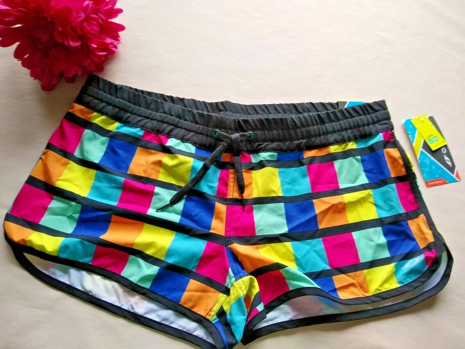 NWT OXIDE UPF50 Activewear Shorts Semi-Fit Drawstring Multi-Color Women Sz.L $30