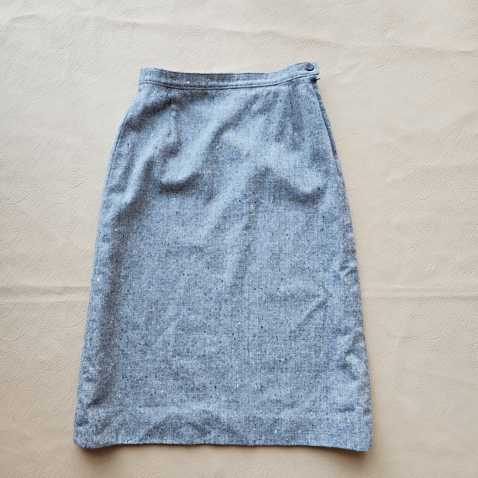 Vintage Pendleton Wool Tweed Pencil Skirt Knee Length Zip Blue Sz.6 Made in USA