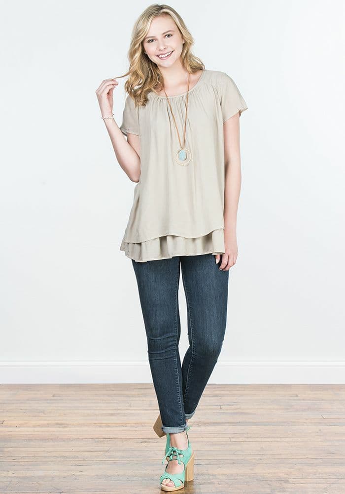 NWT Matilda Jane Shadows Top Layers Short Sleeve Stretchy Grey Women XS $58