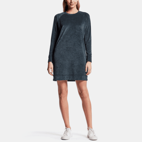James Perse Japanese Velvet Sweat Dress Long Sleeve Clarington Green Sz.1 (S)