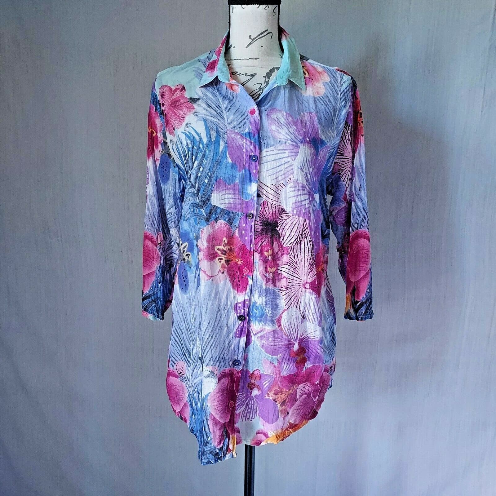 Antica Sartoria Floral Shirt Button Long Sleeve Multicolor Cotton Women Sz.2