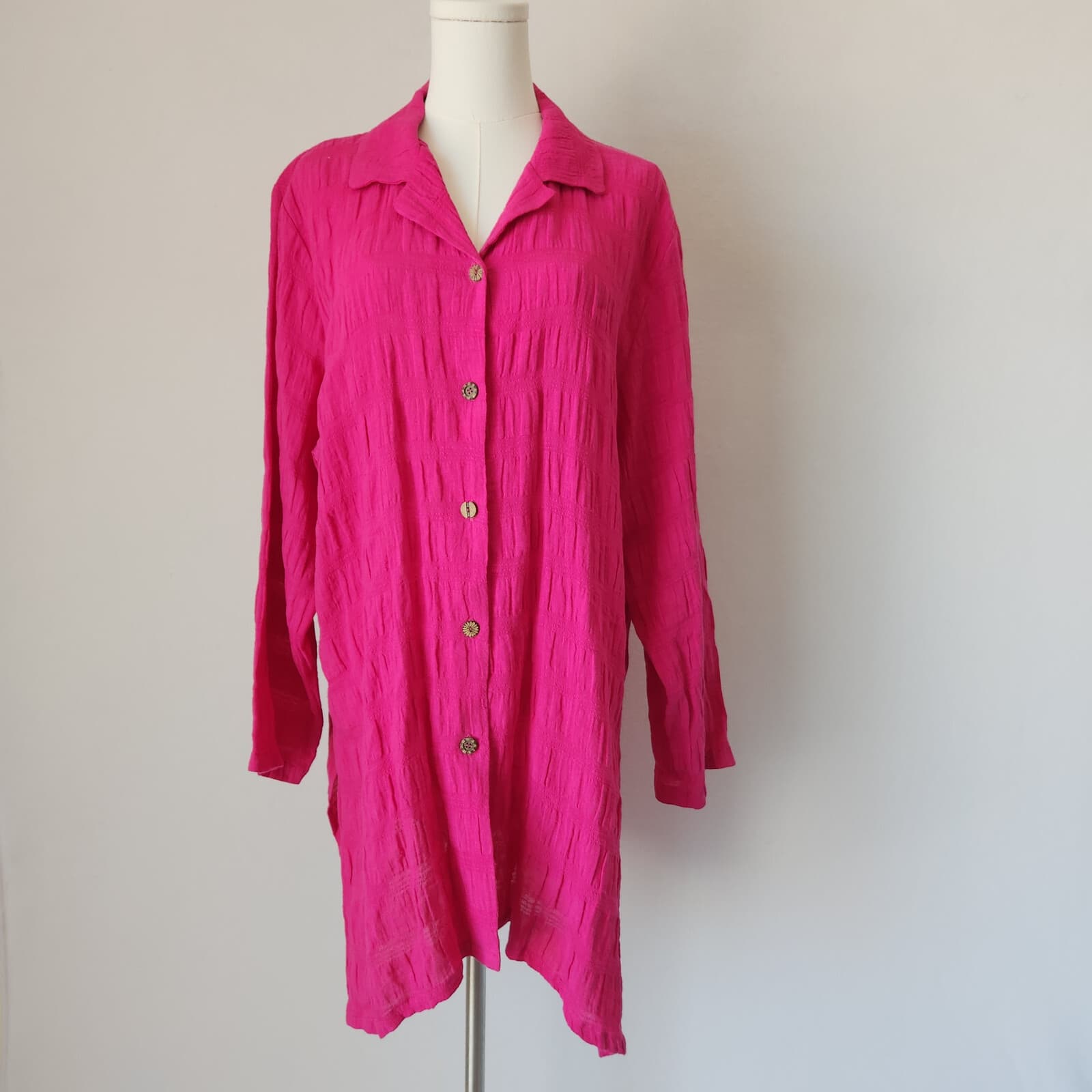 Vintage David Dart Collection Linen Blend Crinkle Tunic Shirt Button-Up Pink XL