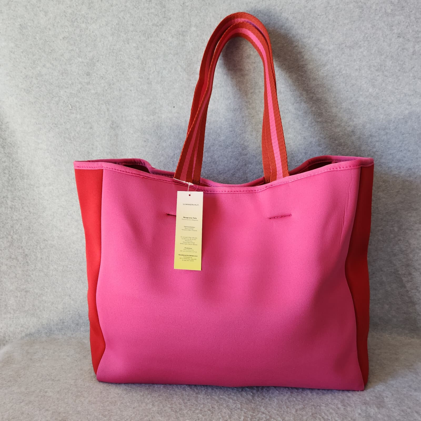 NWT Summersalt $80 Neoprene Beach Big Tote Red Pink 15"x13"