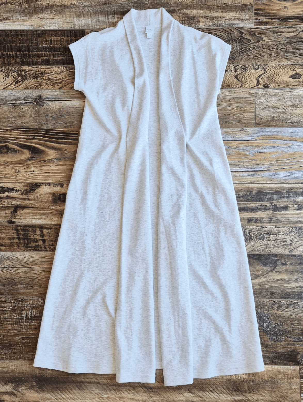 Max Mara Leisure Long Duster Open Front Top Cardigan Cap-Sleeve Pocket Grey XS