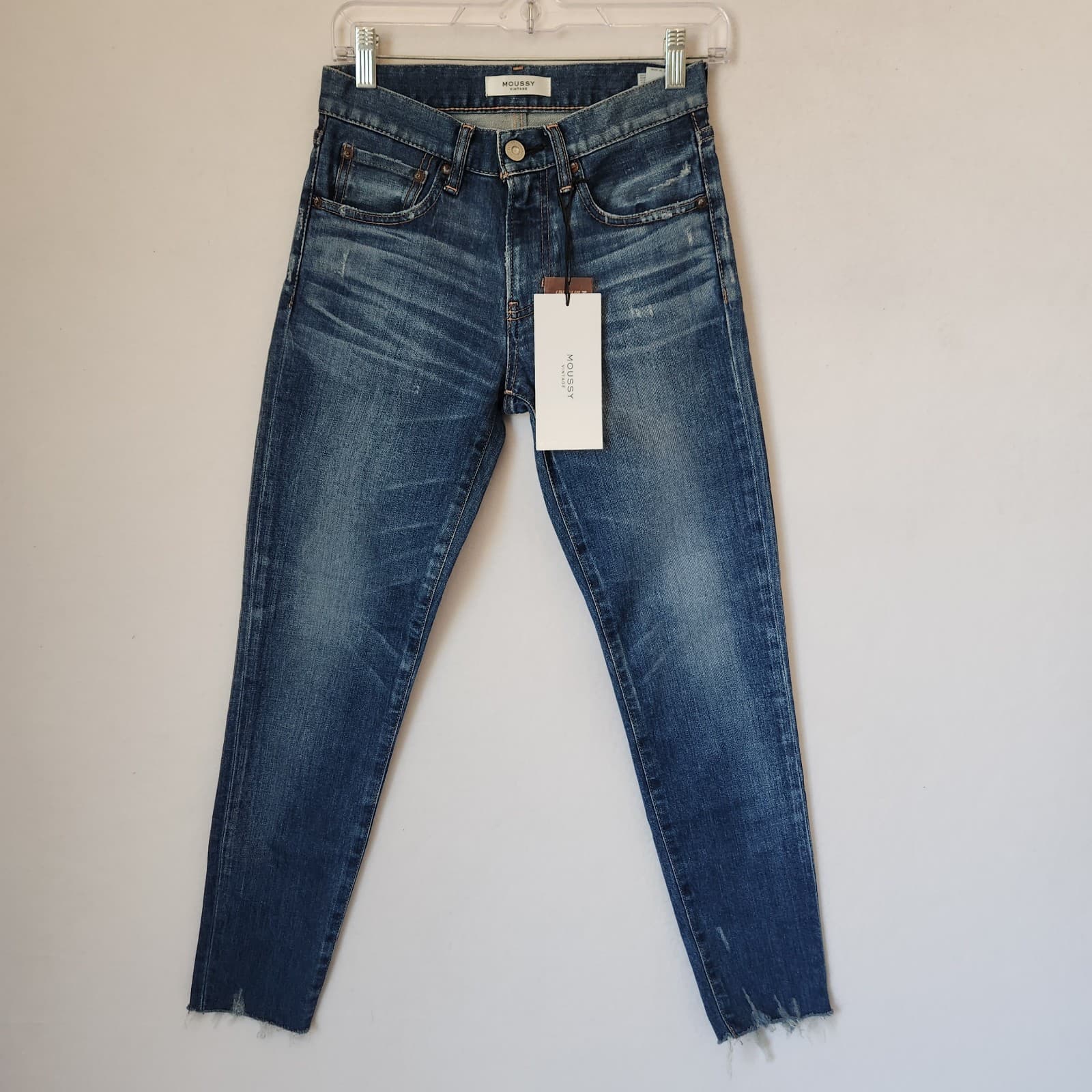 NWT Moussy Vintage $350 Made in Japan My Tyrone Skinny Jeans Raw Hem Blue Sz.25