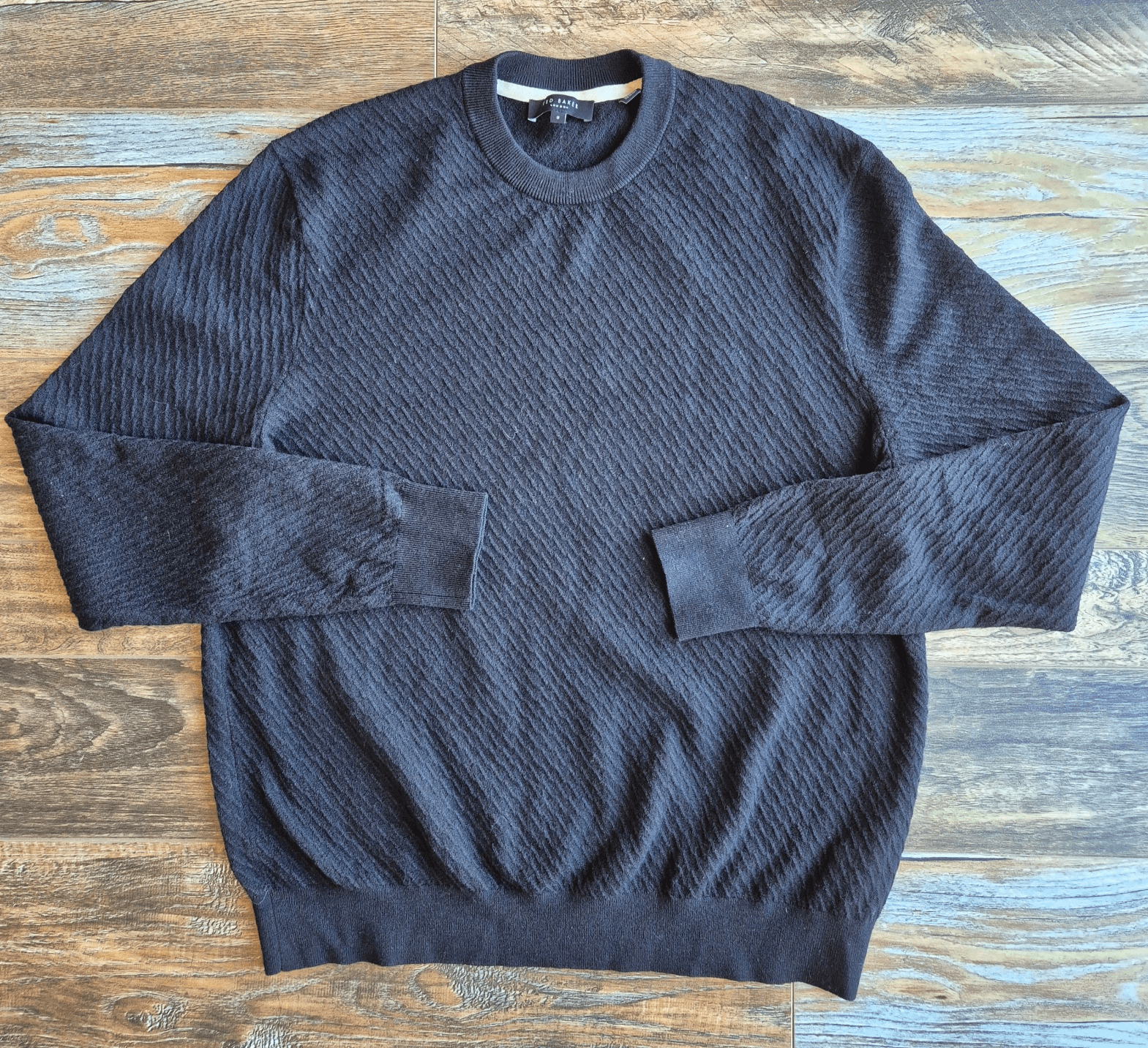 Ted Baker London Knares Men's 5 (XL) Crew Neck Jumper Wool Blend Textured Black