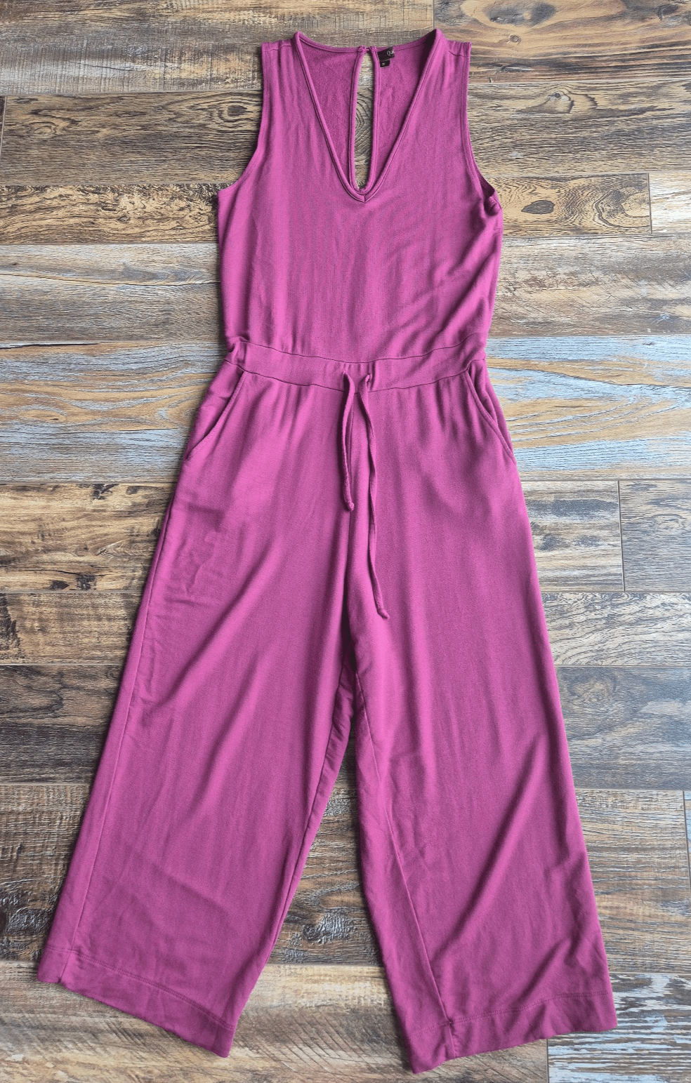 NWoT Quince French Terry Modal Cropped Jumpsuit Tie Pocket Sleeveless Rose Sz.M