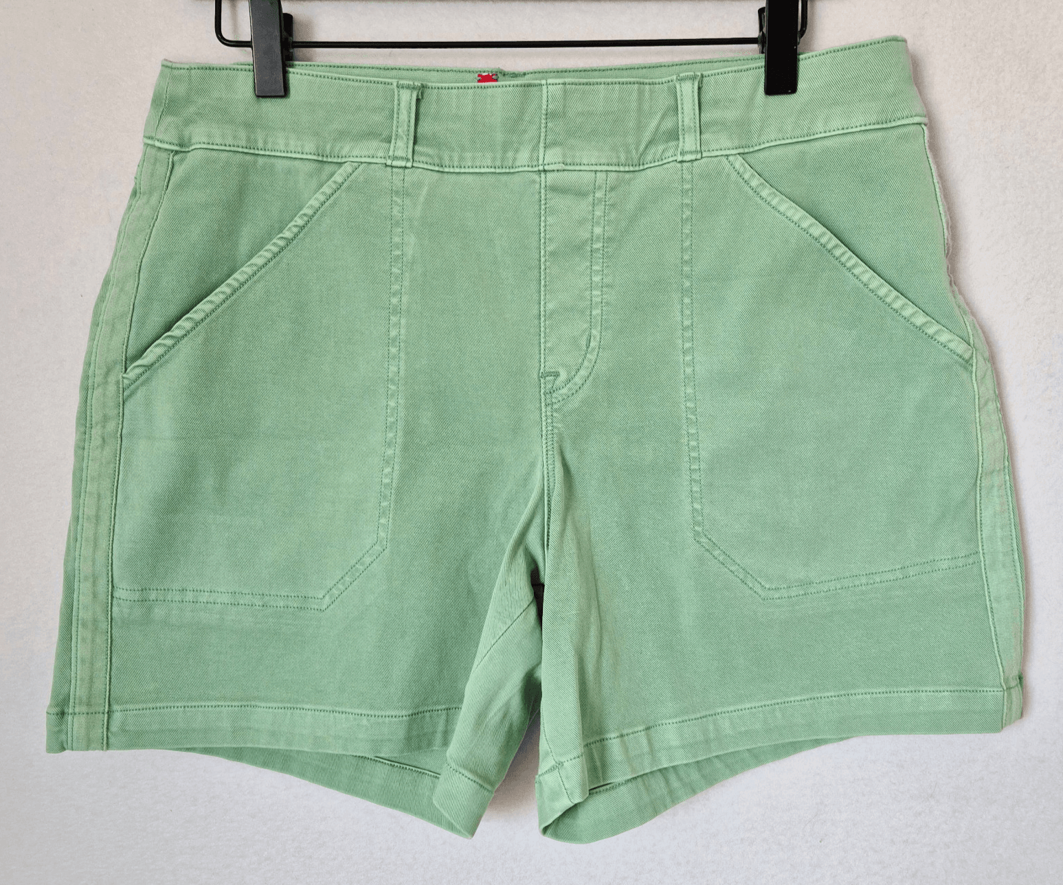 Spanx Stretch Twill Tummy Control 5.5" Shorts Pull-On Cotton Blend Green Women L